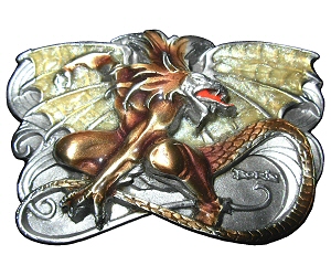 Belt Buckle E8: The Dragon, brown enamel