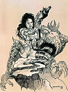 Julie Strain (1999) - preliminary art, Boris Vallejo