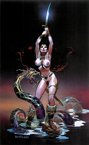 Snake Attack - preliminary art, Boris Vallejo